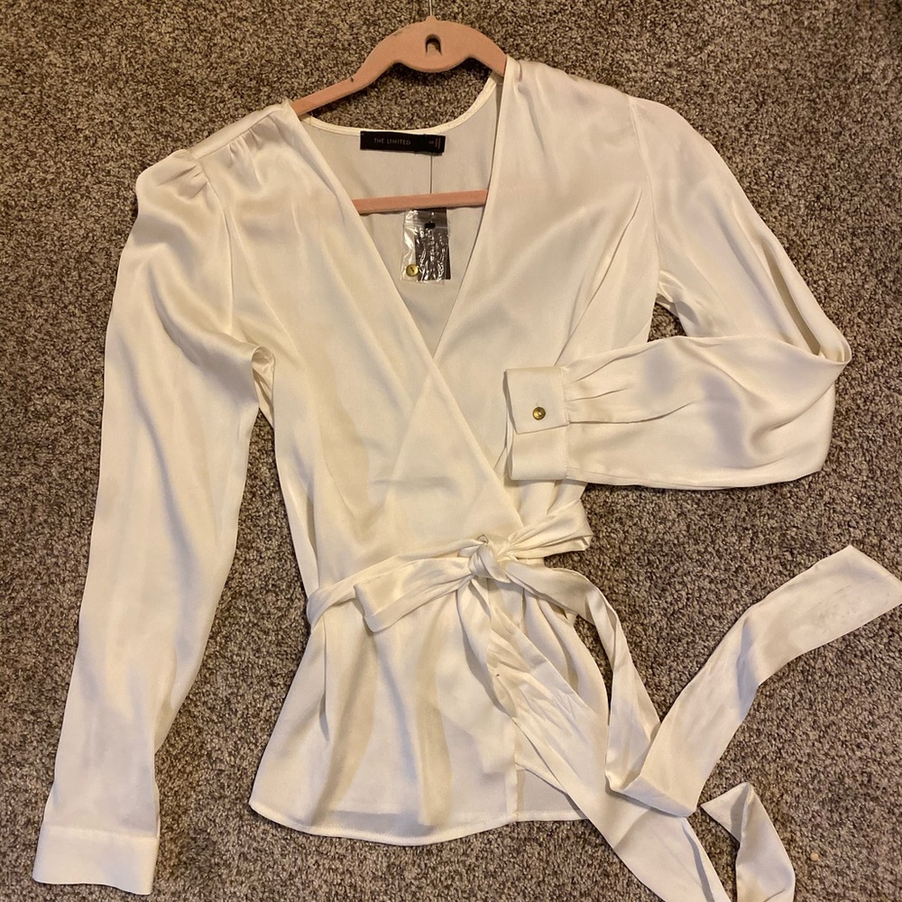NWT Ivory satin wrap shirt from The Limited